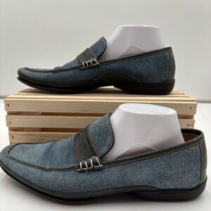 Moreschi Mens Blue Denim Leather Penny Loafers Made In Italy Casual Luxury 7.5